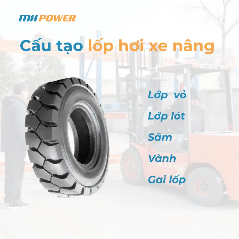 Cấu tạo cơ bản của lốp hơi xe nâng