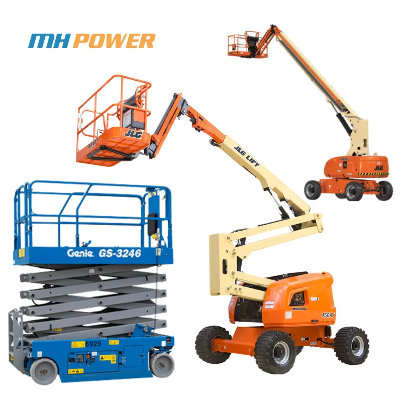 Các dòng xe, thiết bị xe nâng người như xe nâng cắt kéo, xe nâng cần gập...