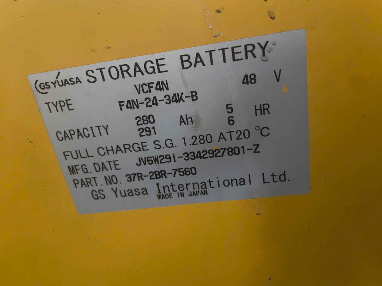 Tem ắc quy GS Yuasa 48V 280Ah xe nâng Komatsu